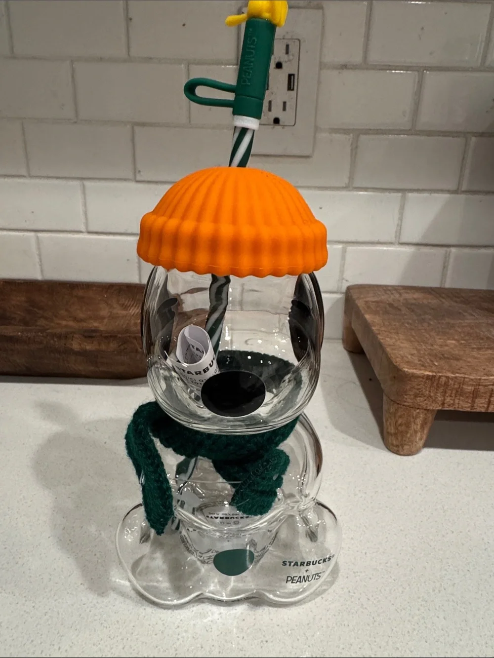 Starbucks glass Snoopy sipper new